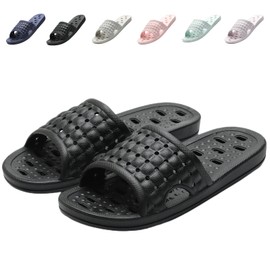 COZYAREA Shower Shoes Quick Dry Non-Slip Bathroom Slippers for Men Women Dorm Home Slides Black Size 8.5-9 Women/7.5-8 Men