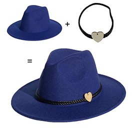 JK Home Wide Brim Fedora Hat - Felt Panama Cap - 2pcs Adjustable Bands - Vintage Style Cosplay Blue