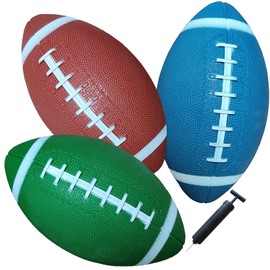 AppleRound 3-Pack of 8-Inch Footballs with 1 Air Pump - Inflatable Toy Sports Balls, Pee-wee Junior Size for Kids and Teens (Multicolor-A)