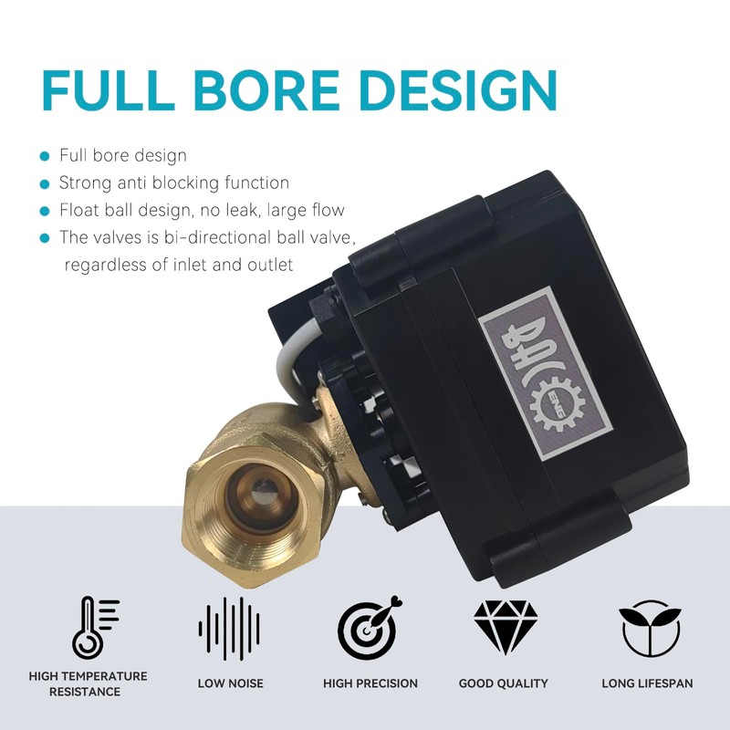 BACOENG Motorized Ball Valve, 2 Wire Auto Return 1/2" Brass