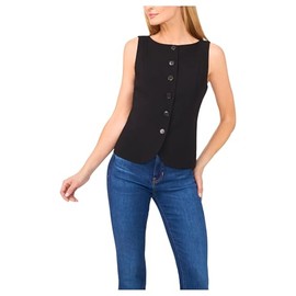 CeCe Women's Boat Neck Waistcoat Top, Rich Black