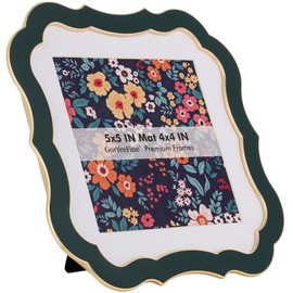 Green 5x5'' High-End Zinc Alloy Vintage Picture Frame,with Premium Acid-Free White Mat for 4x4'',Classic Scalloped Design with Enamel Finish and Velvet Back for Luxury Home & Weddings