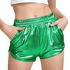 Perfashion Pantalones cortos metálicos brillantes para mujer, Verde, 2-4