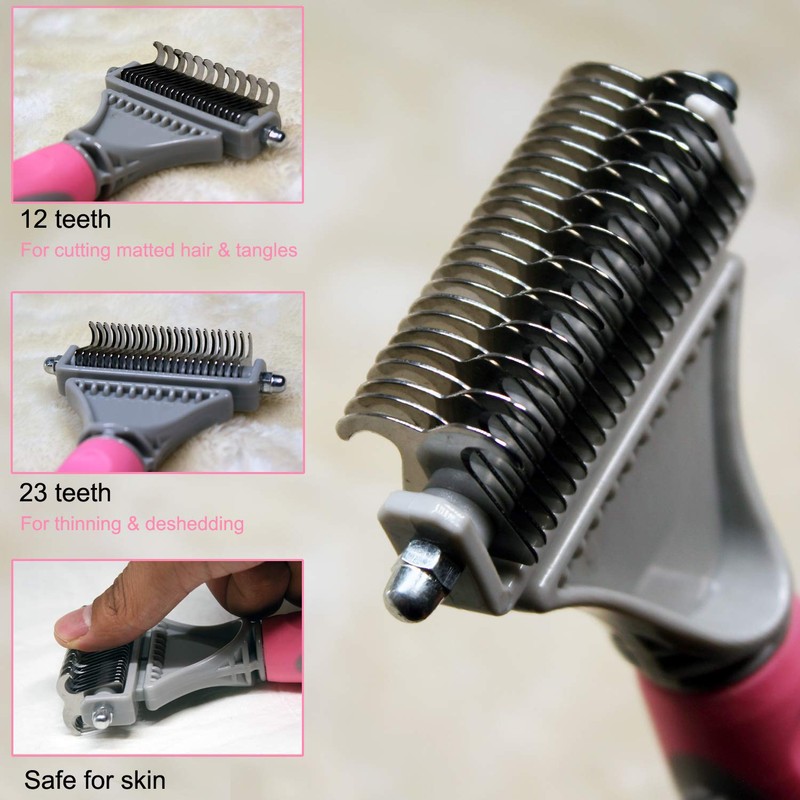 Pet Dematting Comb - 2 Sided Undercoat Rake for Cats