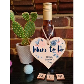 The Plum Penguin Handmade Wooden Hanging Heart Plaque Wish your Mum to be a very happy Mother's Day beautiful thoughtful keepsake wall hanger card alternative stylish floral design