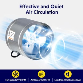 Simple Deluxe 8 Inch Inline Fan 420 CFM, HVAC Booster Exhaust Ventilation Fan with Low Noise for Basements, Bathrooms, Kitchens, Attics and Grow Tents, Silver