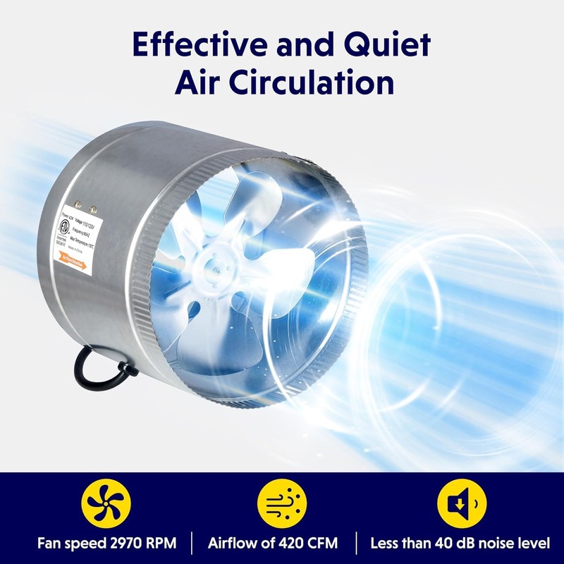 Simple Deluxe 8 Inch Inline Fan 420 CFM, HVAC Booster