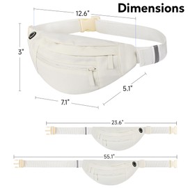 Frenou Large 4-Zipper Waist Pack Crossbody Belt Bag for Running Fanny Pack for Women and Men Crossbody Belt Bag Bum Bag with Adjustable Strap for Sports Creamy White