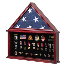 Tieeqe Large Military Shadow Box Solid Wood Burial Flag Display Case for American Veteran Flag Display Fit a Folded 5'x9.5' Flag Military Flag Display Case with Certificate Holder, Mahogany Finish