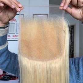 Topnormantic 613 Lace Closure, Invisible Swiss 5x5 Lace Closure Pre Plucked with Baby Hair Free Part Blonde Color 12A Grade Brazilian Straight Human Hair Lace Frontal Closure 16 Inch