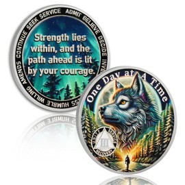 YRCKUDZKG Brave Wolf 3 Year Sobriety Coin - One Day at a Time AA Coin, Alcohol Free Three Year Recovery Chip with Token Capsule, Inspirational Sobriety Gifts for Men & Women