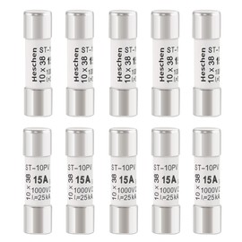Heschen Fusible solar DC1000V PV, fusibles fotovoltaicos, enlace de fusible tipo gPV, ST-10PV, 10 x 38 mm, 15A 1000VDC, para protección del sistema solar fotovoltaico, 10 unidades