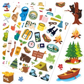 512 Pcs Travel Camping Stickers in 16 Sheets Outdoor Adventure Themed Self Adhesive Decals for Birthday Invitations Envelopes Decorations Party Goodie Gifts Bag Decor Game Class Rewards