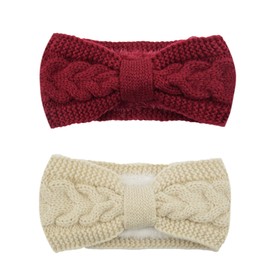 Pack of 2 Hair Bands, Ear Warmers, Elastic, Thick Headband, Women, Knitted Headbands, Lined with Soft Lining, Hair Bands, Headwrap Headband for Women, for Outdoor Sports (Black + Light Grey)