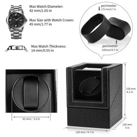 Efaithtek Automatic Single Watch Winder in Black Crocodile Pattern Leather with Japanese Quiet Motor，AC Adapter or Battery Powered