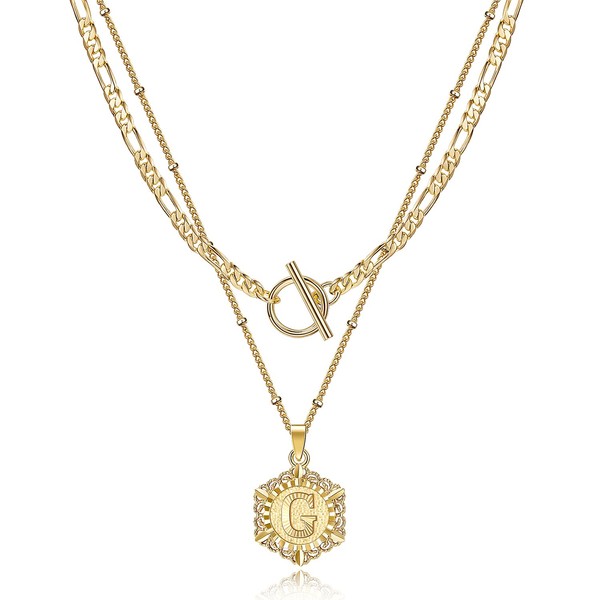 KissYan Gold Layered Initial Necklace for Women, 14K Gold Plated