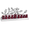 Ner Mitzvah Aluminum Candle Menorah - Silverstone Red Pomegranates -