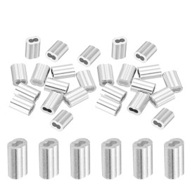 sourcing map 3/64" 1.2mm Aluminum Crimping Loop Sleeve Double Ferrule for Wire Rope Cable Line End, Silver 25pcs