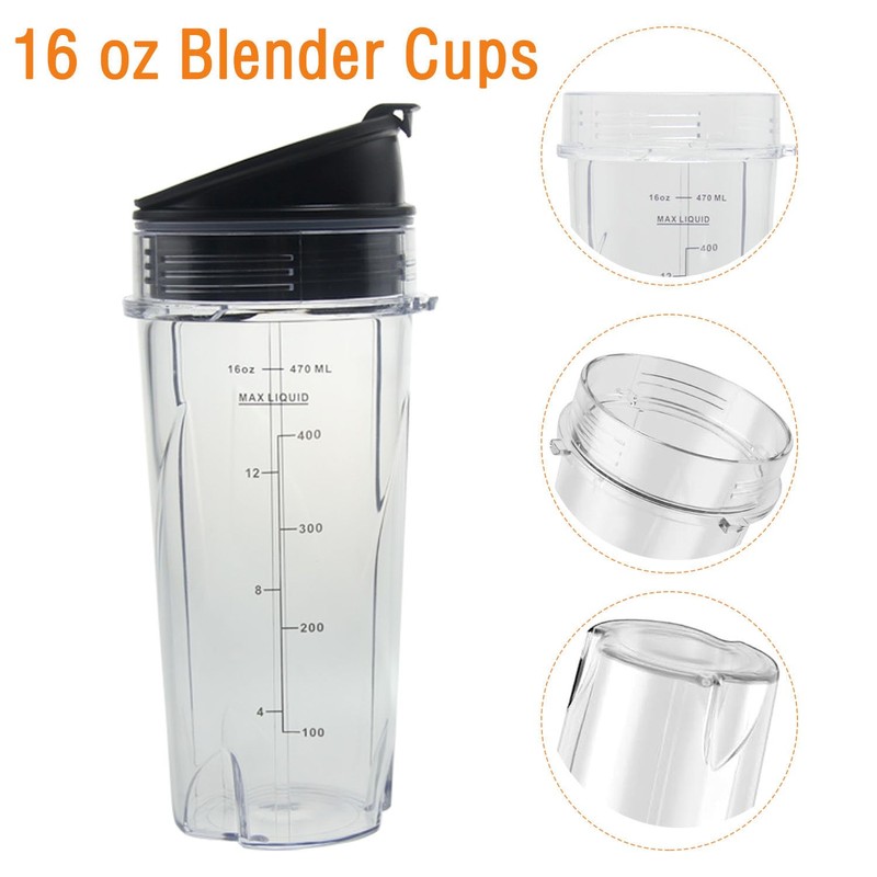 16oz Replacement Cups for Ninja QB3001SS Fit Compact Personal Blender,