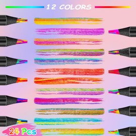 24 Pcs Rainbow Pencils, Coloured Drawing Pencil Colouring Pencils for School, Multicolored for Writing, Sketching, Art Drawing, Party Bags, Coloring