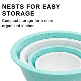 bzyoo Confetti Nesting Mixing Bowls Set - 4-Piece Colorful Kitchen Bowls (18oz, 1.25QT, 2.5QT, 4QT) - BPA-Free, Dishwasher Safe, Space-Saving Design Eggshell Color