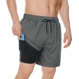 American Trends Men's Swim Trunks Board Shorts Quick Dry Mens Swimming Trunks Swim Pants with Compression Liner, Grey