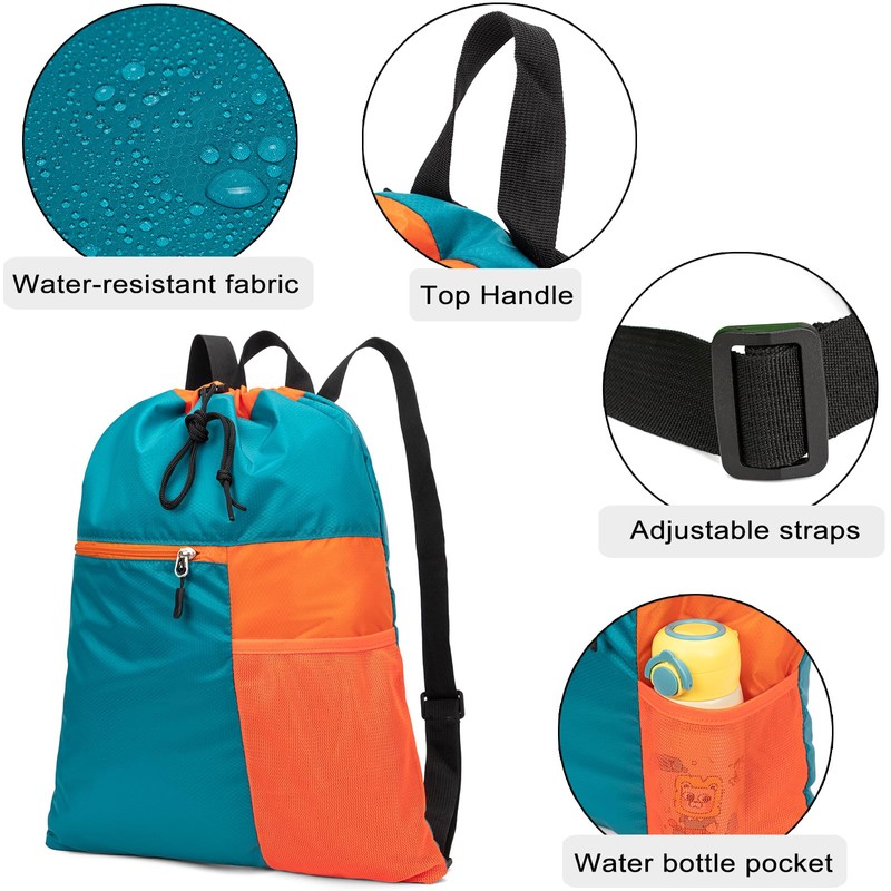Drawstring Backpack Bag, Lightweight Sport Gym Sackpack, Peacock-Green