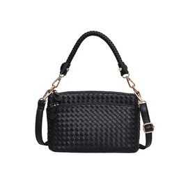 Vegan Leather Crossbody Bag For Women Small Shoulder Purse with Braided Handle, Versatile Tote Bag With Adjustable Strap For Work, Party, Shopping.(Black)