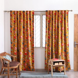 Madhu International Luxury Velvet Curtains – 52"x72" Window Panel, Flower Print, Bohemian Style, Living Room & Bedroom Drapes, Plush Soft Fabric, Rod Pocket for Easy Hanging, Home Décor - Yellow