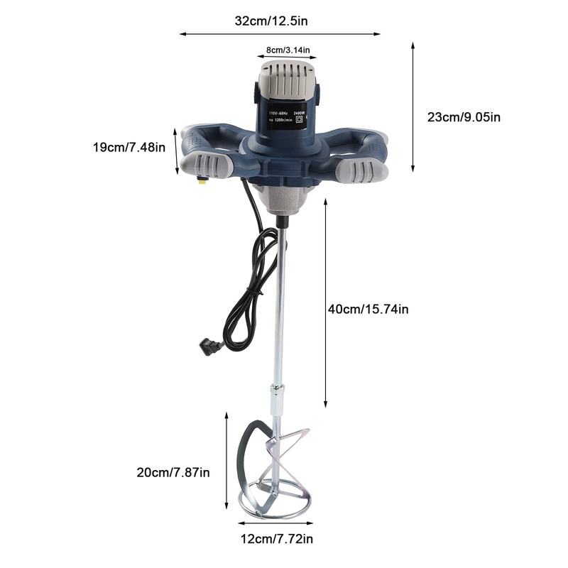 BIXIBIN Cement Mixer, 2400W Drywall Mortar Mixer with 6 Adjustable