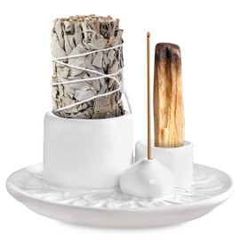 4 in 1 Incense Holder, Incense Bowl for Any Incense, Palo Santo Holder, Ceramic Incense Holder, Incense Stick Holder, White Sage for Smoking (White)