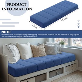 Wenqik Bench Cushion 42x16x4 Inch for Indoor Furniture Velvet Kitchen Dining Bay Window Seat Cushion Waterproof Tufted Thicken Bench Pad Anti Cat Scratch Non Slip for Outdoor Patio Porch Swing, Blue