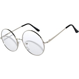 OWL Round Sunglasses for Women Men Silver Metal Frame Hippie Sunglasses UV400 Clear Lens John Lennon Sunglasses