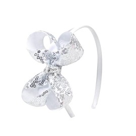 Amybasic Sparkly Sequin Hair Bow Headbands - Boutique Ribbon Bows for Girls, Kids, and Women (Silver)