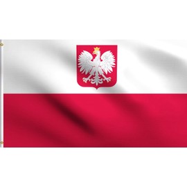 DMSE Poland State Ensign Polish Eagle Flag 3X5 Ft Foot 100% Polyester 100D Flag UV Resistant (3'X5' Ft Foot)