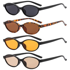 JSTHHTT Pack of 4 Vintage Oval Sunglasses Women's Slim Skinny Trendy 90s Retro Sunglasses Fashionable Retro Colourful 90s Trendy Glasses for Women, multicoloured