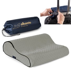 alkamto Travel & Camping Comfortable Memory Foam Pillow – Easy to Carry Portable Bag – Temperature Regulating Pillow Case (Grey Contour)