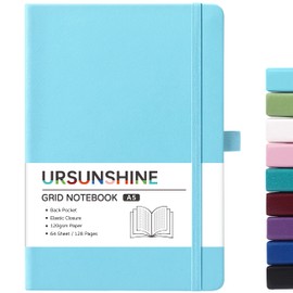 Graph Grid Paper Notebook/Journal - Classic Journal/Notebook with Ribbon Divider, Hardcover with Thick Paper, 5.3" x 8.26", Banded + Pen Holder +Inner Pocket - Light Blue