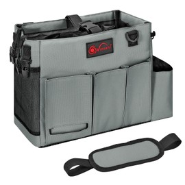 Vinsani Cleaning Caddy Multifunctional Storage Organiser Bag with Handle and Adjustable Waist and Shoulder Straps for Cleaning Supplies, Home, Craft, Car and Garden Tool Kit – Medium Dark Grey