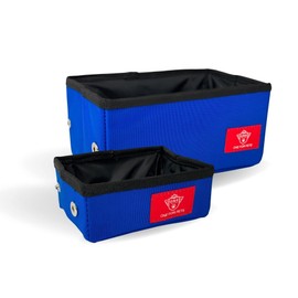 One for Pets Portable 2-in-1 Double Pet Kennel/Shelter, Fabric, Black/Royal Blue 20"x20"x39" - Car Seat-Belt Fixture Included (Collapsible Bowls)