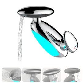 Pakalife 4 Mode Bathroom Faucet with Pull Out Sprayer Led Ambient Light,360° Rotatable Waterfall Faucet with 4 Water Flow Modes,Smart Led Bathroom Sink Faucet(Silver)