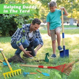 Demolike Kids Gardening Tools Set, Gardening Set for Kids, Outdoor Backyard Farm Digging Toys with Wheelbarrow Shovel, Rake, Trowel, Fork, Birthday Gifts for Boys Girls Age 3+