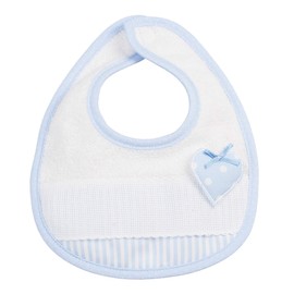Filet - Soft Terry Bib with Striped Pattern and Aida Insert for Embroidery, Heart Applique with Bow, Ideal for Newborns, Made in Italy, White and Sky, white and sky