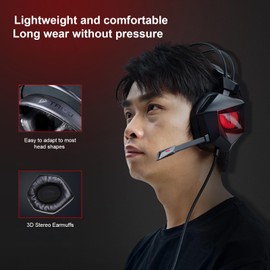 xinyee USB Wired Gaming Headset l 7.1 Surround Sound Headphones E-Sports Earphone with Microphone Red Breathing LED Light for PC Laptop