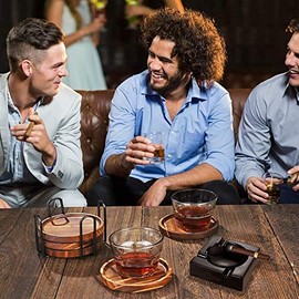 Juego de 6 posavasos de madera de acacia para bebidas con soporte para decoracin de mesa auxiliar, posavasos modernos para accesorios de cocina,...   