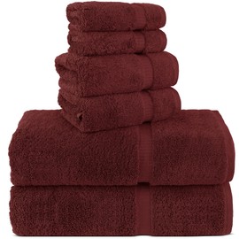 Chakir Turkish Linens 100% Cotton Premium Turkish Towels for Bathroom | 2 Bath Towels - 2 Hand Towels, 2 Washcloths (6-Piece Towel Set, Cranberry)