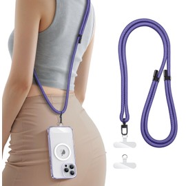 SIXBOX for Phone Lanyard Crossbody with 2X TPU Clear Phone Tabs, Multifuctional Double Flexible Neck Strap, Durable Sturdiness Carabiner, Lightweight Comfortable, Wrist for Women Men, Purple