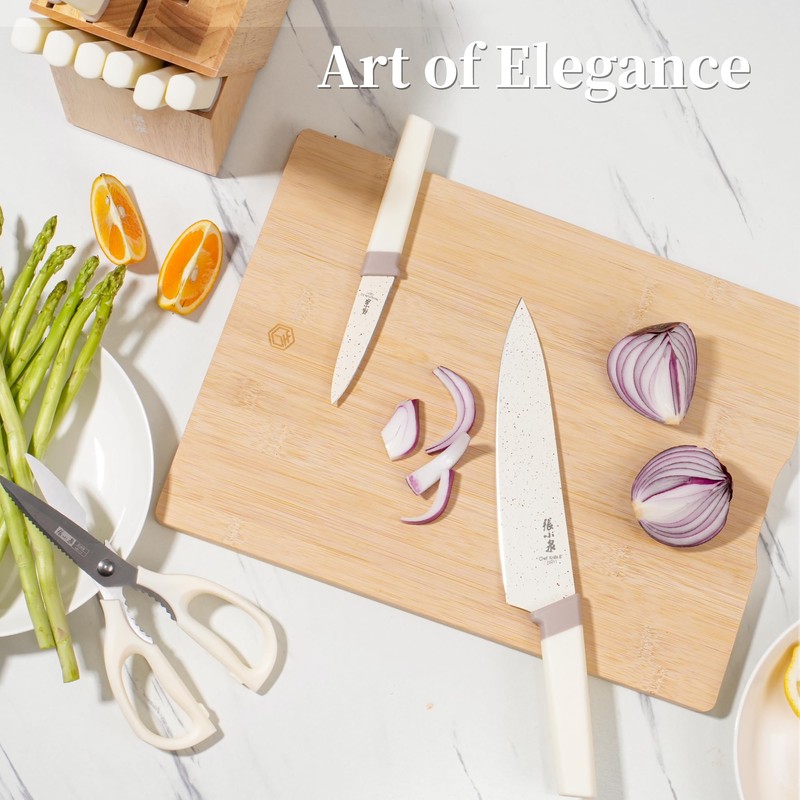 ZHANG XIAO QUAN Knife Set with White Block, High Carbon