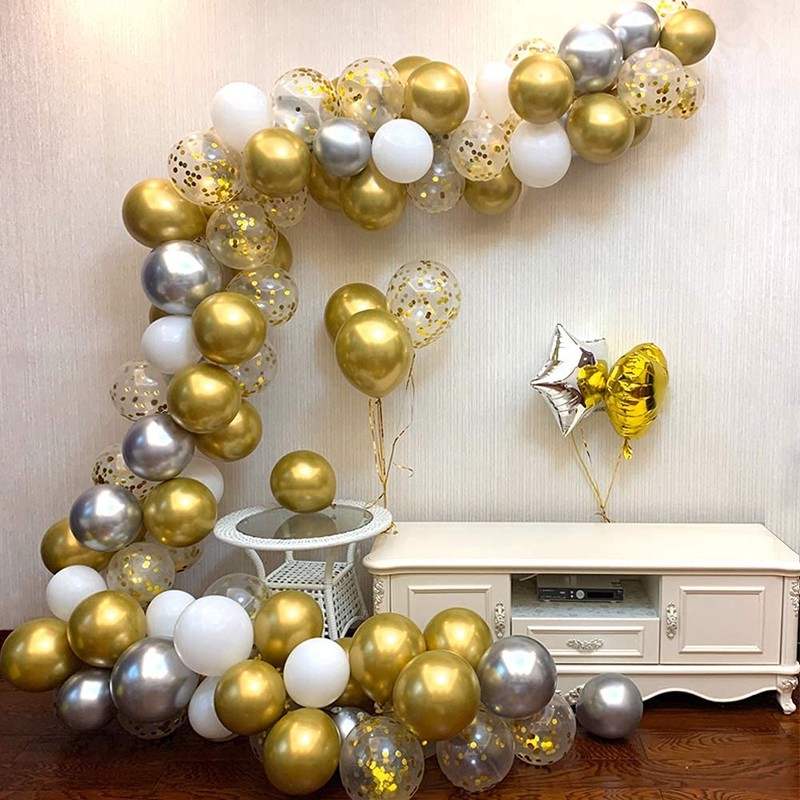 Metallic Chrome Gold Balloons 100 Pcs 12 Inch Helium Shiny