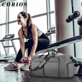 CORIOS Travel Duffle Bag for Men/Women 115L Foldable Sport Duffel Bag Gym Tote Bag with Shoes Compartment Large Overnight Bag Weekend Shoulder Bag Lightweight Carry On Luggage Hospital Bag Grey